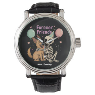 Cute Creepy Skeleton Hugging German Shepherd Dog F Watch
