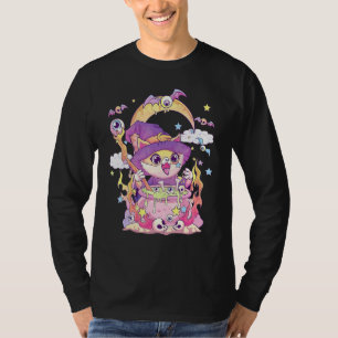 Cute Creepy Witchy Cat And Skull Pastel Goth Wicca T-Shirt