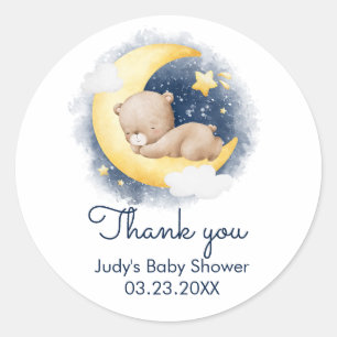 Cute Crescent Moon Teddy Bear Baby Shower Classic Round Sticker