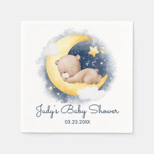 Cute Crescent Moon Teddy Bear Baby Shower Napkin