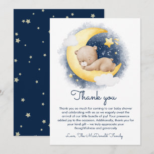 Cute Crescent Moon Teddy Bear Baby Shower  Thank You Card
