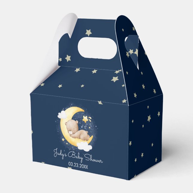 Cute Crescent Navy Moon Teddy Bear Baby Shower Favour Box (Back Side)