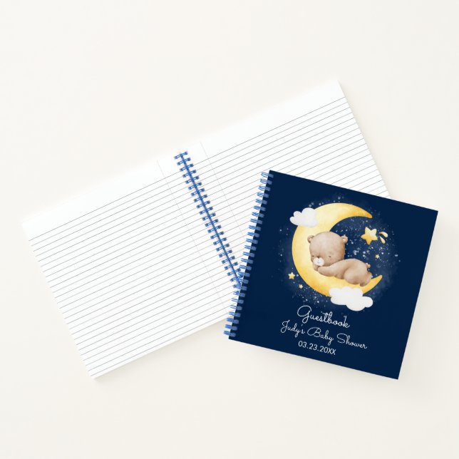 Cute Crescent Navy Moon Teddy Bear Baby Shower Notebook (Inside)