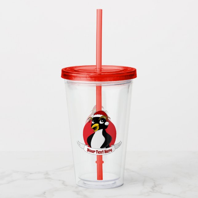 Cute crested penguin Christmas cartoon Acrylic Tum Tumbler (Front)