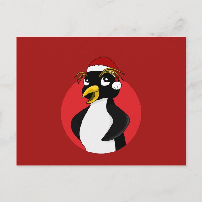 Cute crested penguin Christmas cartoon Postcard (Front)