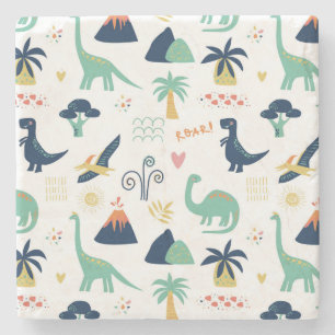 Cute Cretaceous Period Cartoon Drawings Stone Coaster
