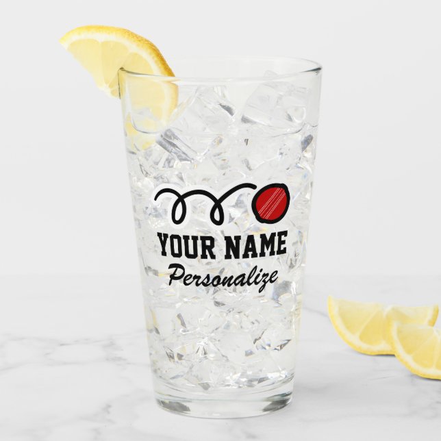 Cute cricket ball cartoon custom name sports gift glass (Front Ice)