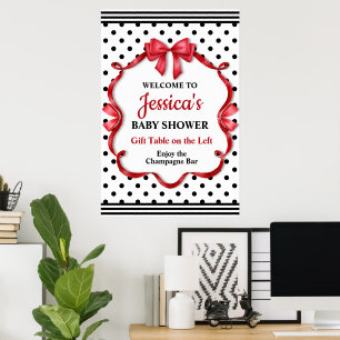 Cute Crimson Bow Baby Shower Poster