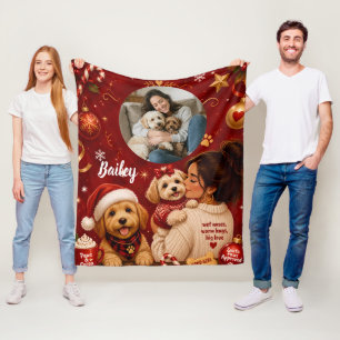 Cute Crimson Christmas Dog Mum Photo Name Fleece Blanket