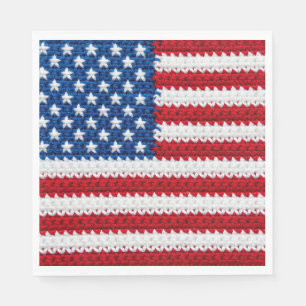 Cute Crochet American Flag Red White Blue July 4th Napkin