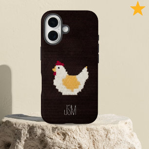 Cute Crochet Chicken Custom Initials Monogram iPhone 16 Case