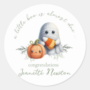 Cute Crochet Ghost Halloween Baby Shower Classic Round Sticker