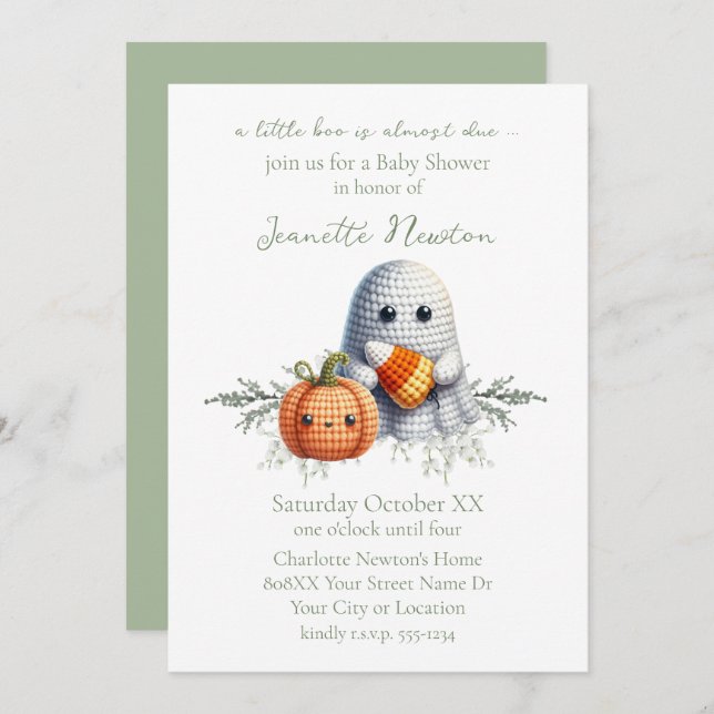 Cute Crochet Ghost Halloween Baby Shower Invitation (Front/Back)