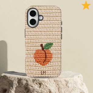 Cute Crochet Peach Fruit Yarn Custom Name Initials iPhone 16 Case