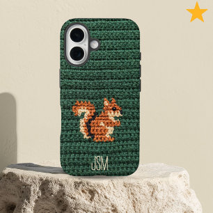 Cute Crochet Squirrel Custom Initials Monogram   iPhone 16 Case