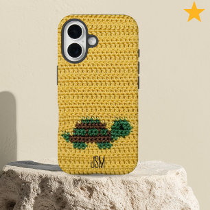 Cute Crochet Turtle Custom Initials Monogram iPhone 16 Case