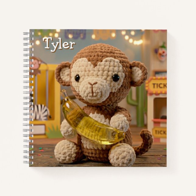 Cute Crocheted Monkey and Elephant Notebook (Front)