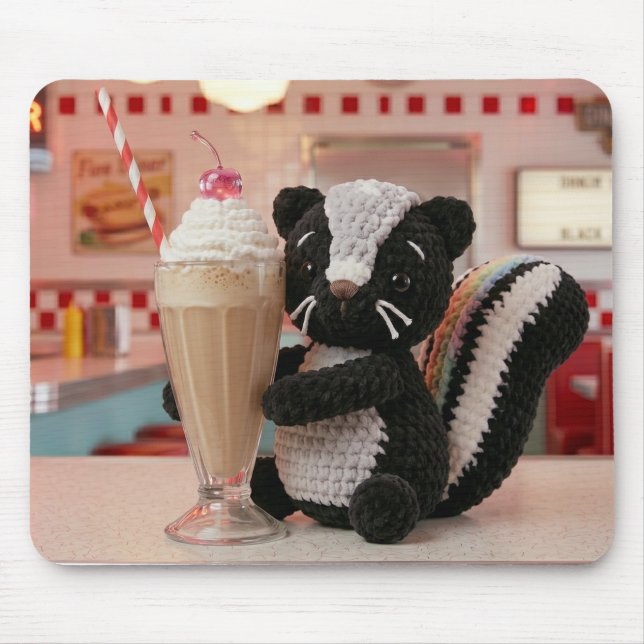 Cute Crocheted Skunk at Retro Diner Mouse Mat (Front)