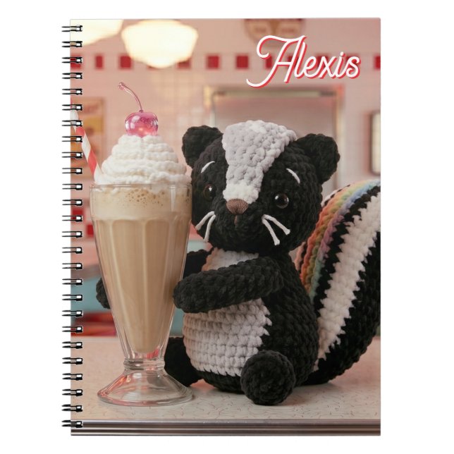 Cute Crocheted Skunk at Retro Diner Notebook (Front)