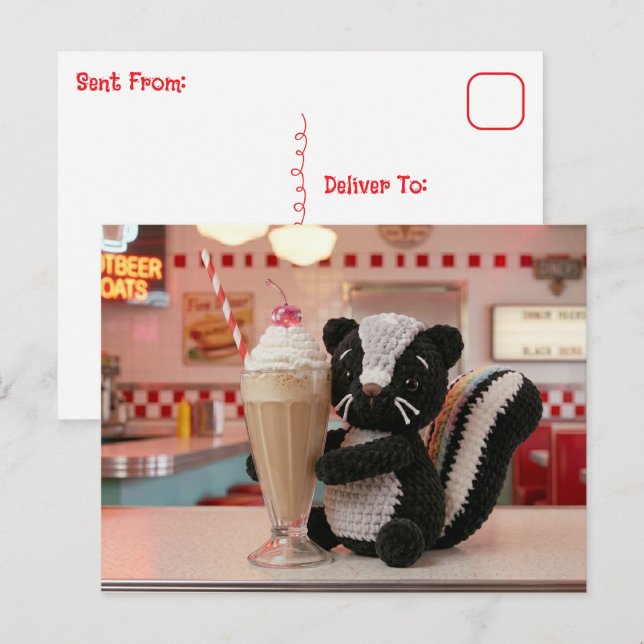 Cute Crocheted Skunk | Keeping in Touch Postcard (Front/Back)