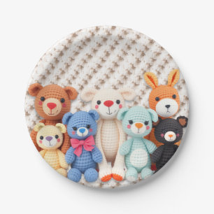 Cute Crocheted Stuffed Animals Boy's Baby Shower Paper Plate