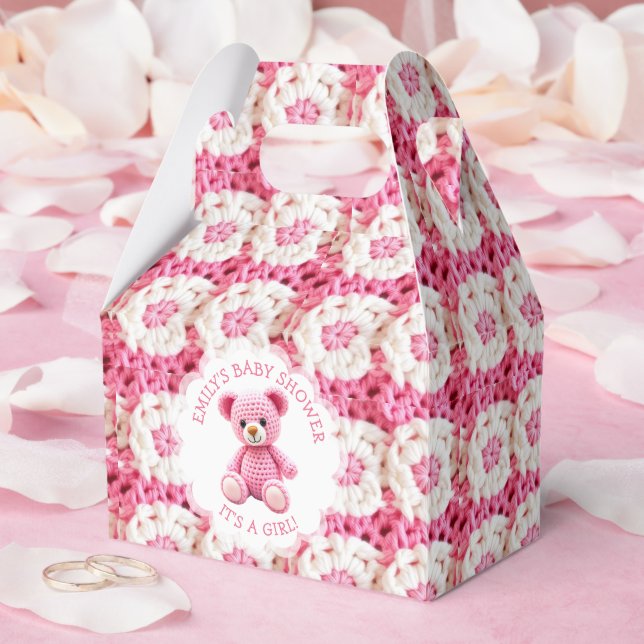 Cute Crocheted Teddy Bear Girl's Baby Shower Favour Box (Wedding)