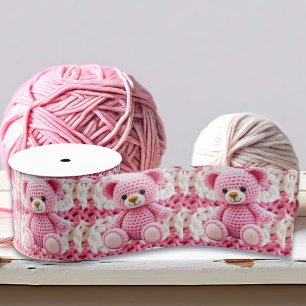 Cute Crocheted Teddy Bear Girl's Baby Shower Grosgrain Ribbon