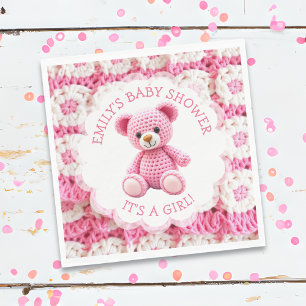 Cute Crocheted Teddy Bear Girl's Baby Shower Napkin