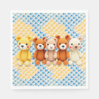 Cute Crocheted Teddy Bears Boy's Baby Shower Napkin