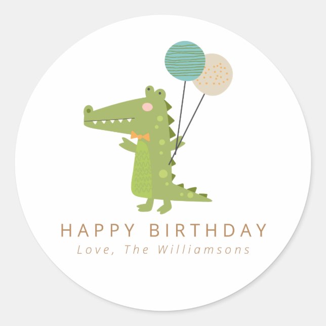 Cute Crocodile Balloons Personalised Birthday  Classic Round Sticker (Front)