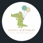 Cute Crocodile Balloons Personalised Birthday  Classic Round Sticker<br><div class="desc">Cute Crocodile with Balloons Drawing Personalised Birthday Gift Classic Round Sticker</div>