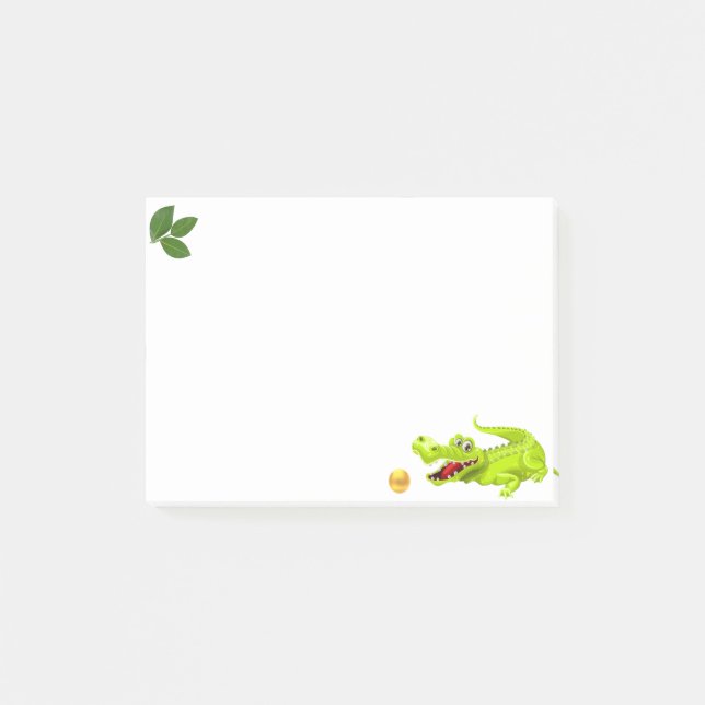 Cute crocodile & branded laurel leaves on white post-it notes (Front)
