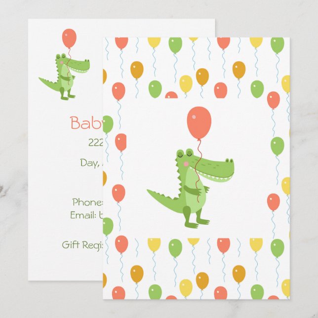 Cute Crocodile Fun Animal Baby Shower Invitation (Front/Back)