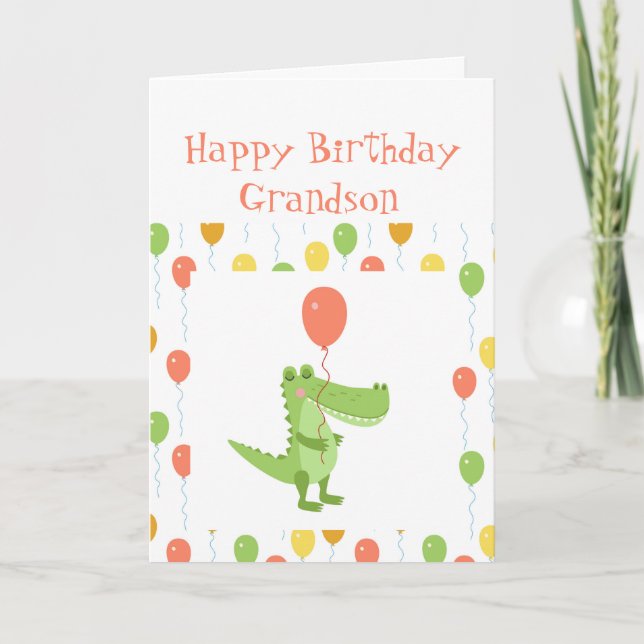 Cute Crocodile Fun Animal Grandson Kids Birthday  Card (Front)