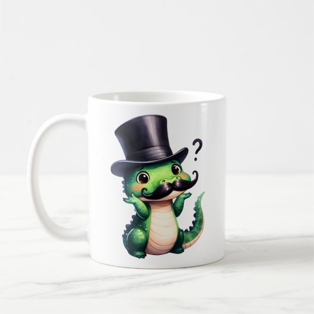 Cute Crocodile Gentleman Fun Art Coffee Mug (Left)