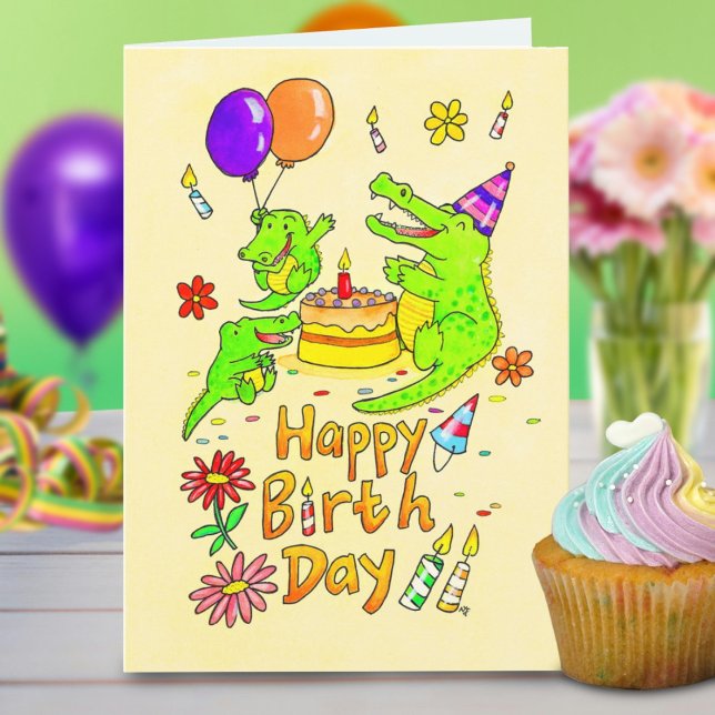 Cute Crocodile Happy Birthday Greeting card (Creator Uploaded)