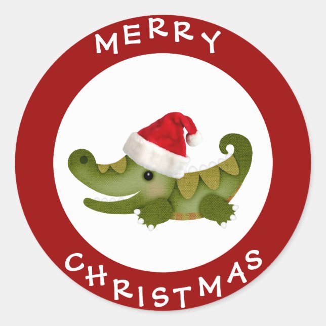 Cute Crocodile in Santa Hat Red Christmas Stickers (Front)