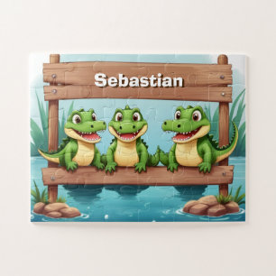 Cute crocodile kids personalised  jigsaw puzzle