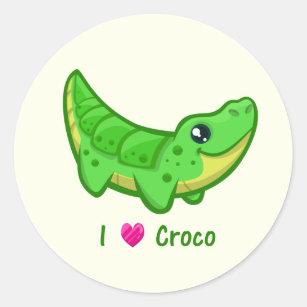 Cute crocodile love kawaii cartoon kids classic round sticker