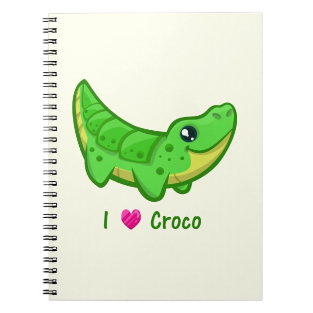 Cute crocodile love kawaii cartoon kids notebook (Front)