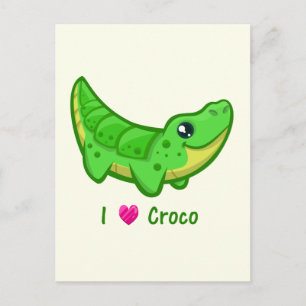 Cute crocodile love kawaii cartoon kids postcard