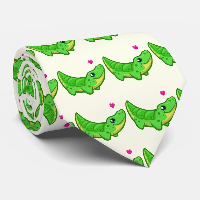 Cute crocodile love kawaii cartoon tie (Rolled)
