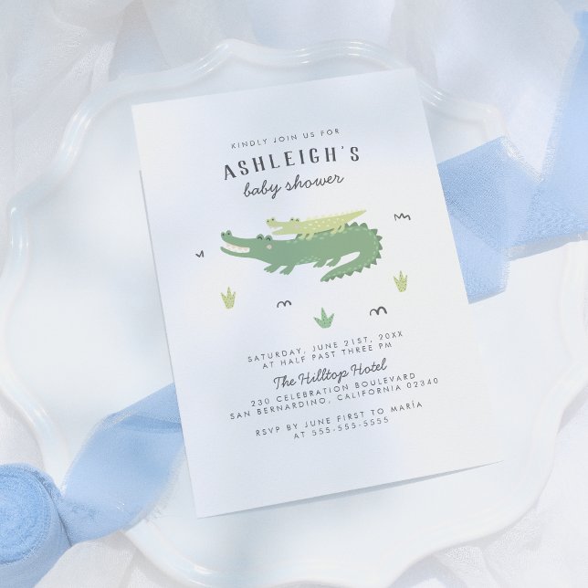 Cute Crocodile | Modern Baby Boy Baby Shower Invitation (Creator Uploaded)