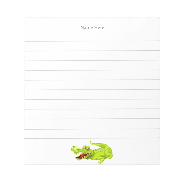 Cute Crocodile on White Lined Notepad (Front)