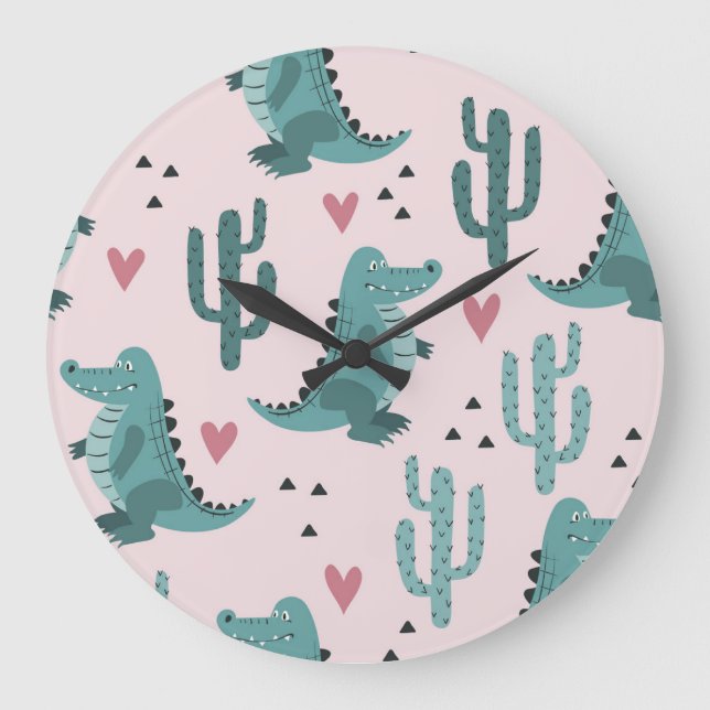 Cute crocodile, vintage alligator pattern. large clock (Front)