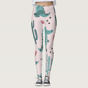 Cute crocodile, vintage alligator pattern. leggings