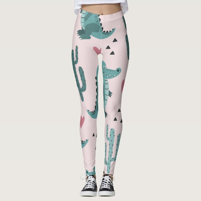 Cute crocodile, vintage alligator pattern. leggings (Front)