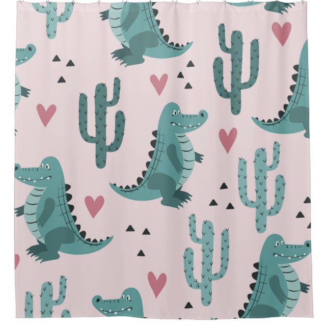 Cute crocodile, vintage alligator pattern. shower curtain (Front)