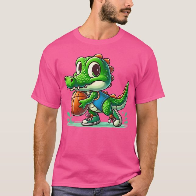 Cute Crocodile With A Basketball T-Shirt (Front)