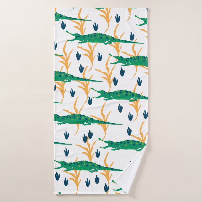 Cute crocodiles seamless pattern. Cartoon animals. Bath Towel (Bath Towel)